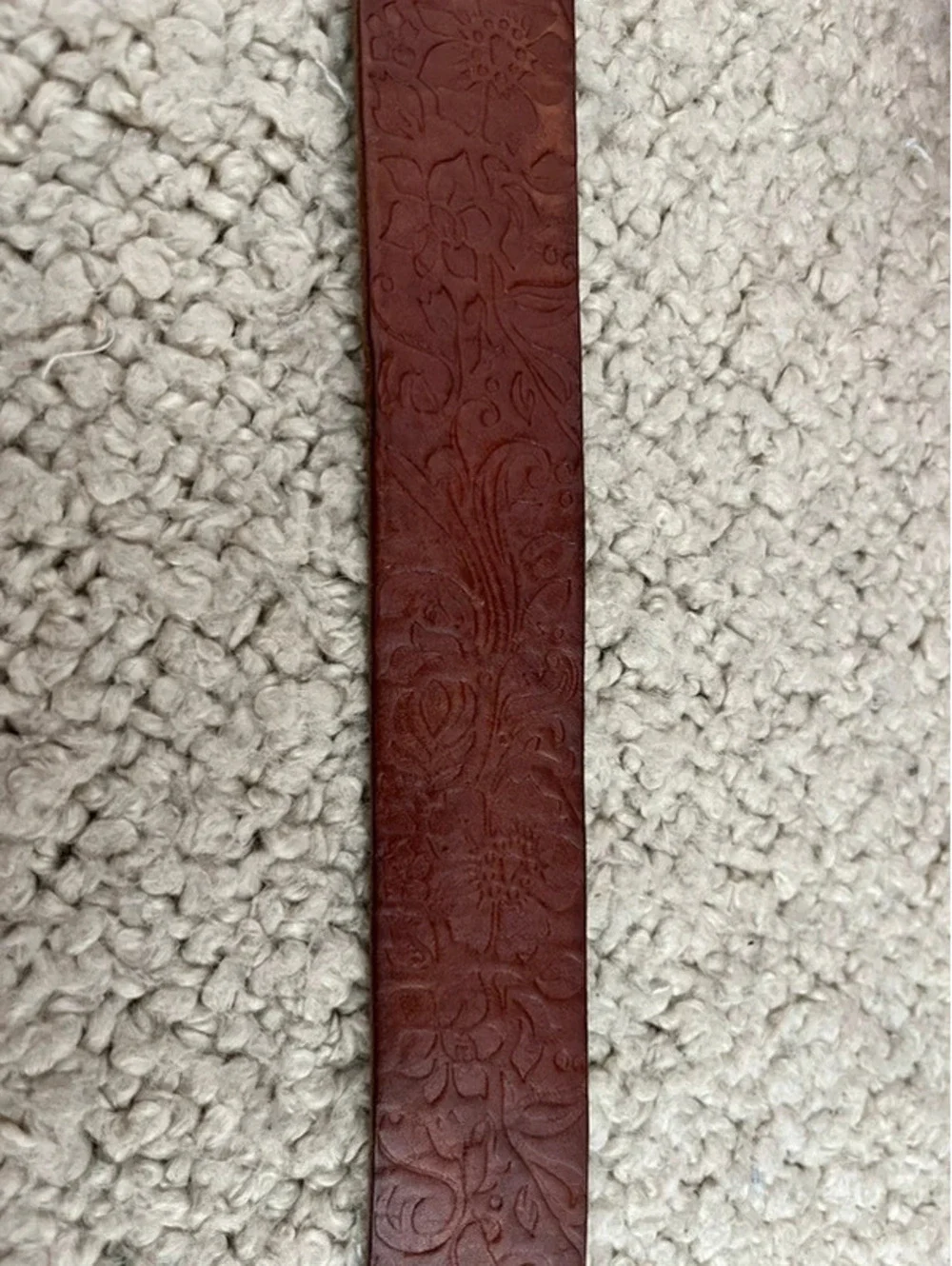 Vintage Genuine Leather Brown Floral Embossed Belt Casual Retro 43” X 1.3”